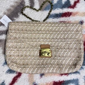 J. Crew Tan Woven Clutch with Gold Accents